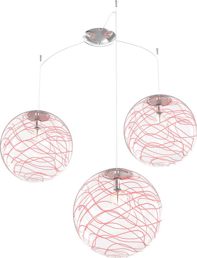 Sospensione-Contemporanea-Moon-Metallo-Cromo-Vetro-Rosso-3-Luci-E27-D.30Cm