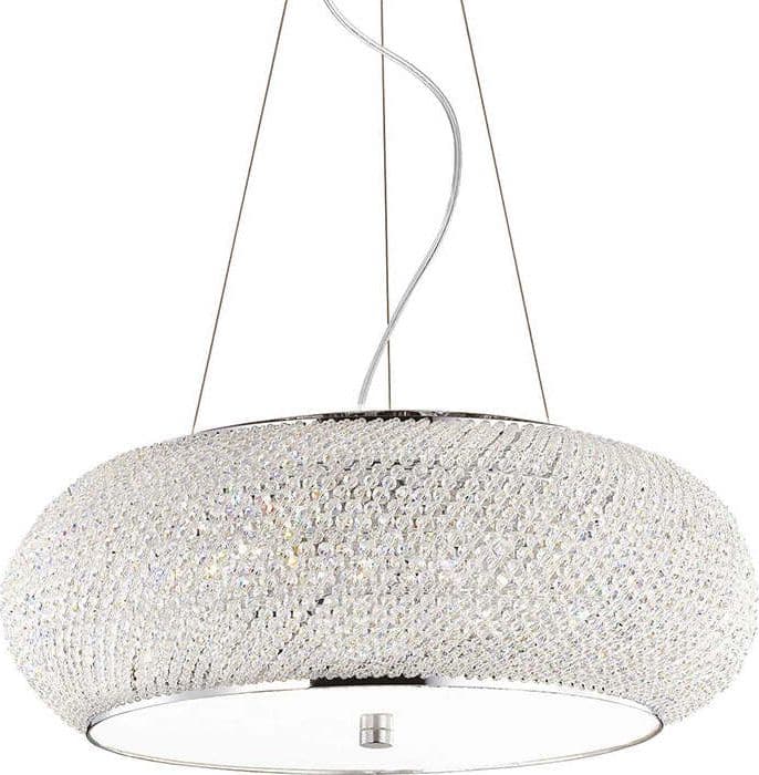 Sospensione-Contemporanea-Pasha'-Metallo-Cristallo-Cromo-10-Luci-E14