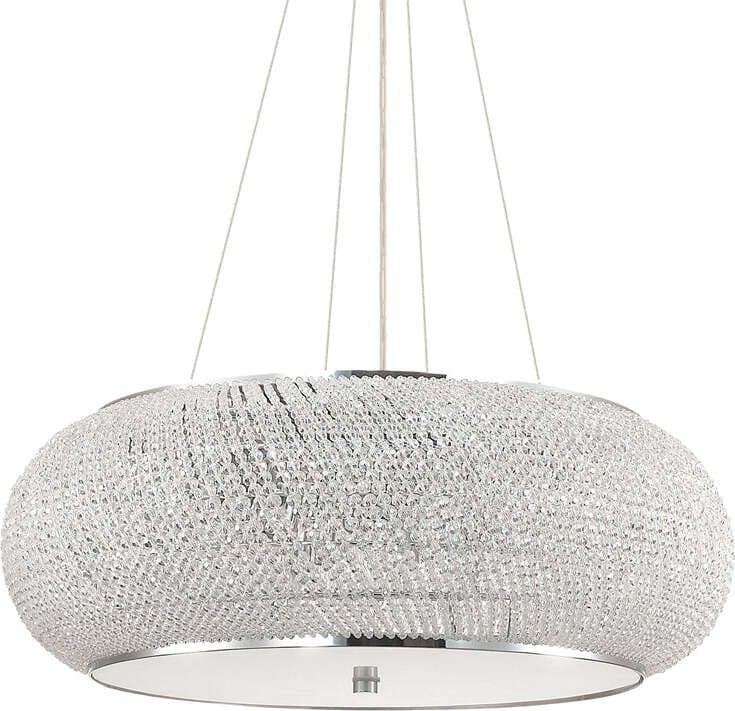 Sospensione-Contemporanea-Pasha'-Metallo-Cristallo-Cromo-14-Luci-E14