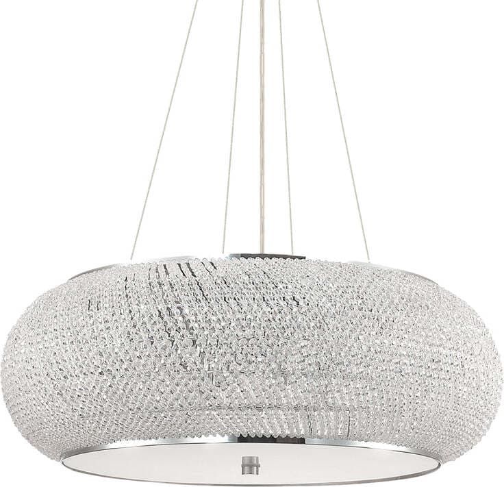 Sospensione-Contemporanea-Pasha'-Metallo-Cristallo-Cromo-14-Luci-E14