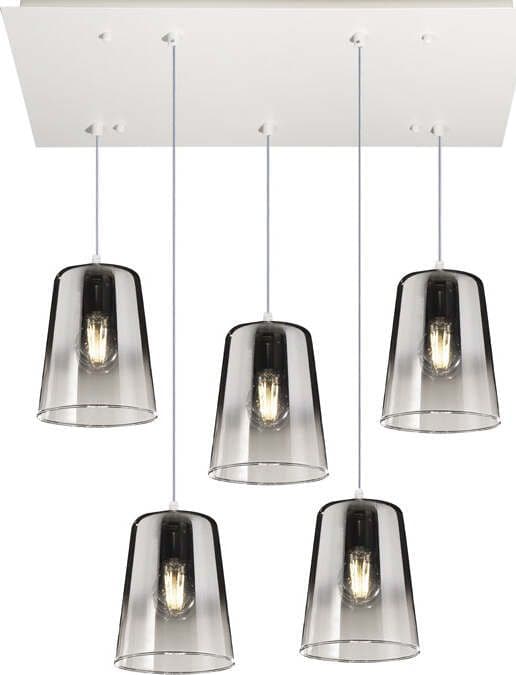 Sospensione-Contemporanea-Rett.-Shaded-Metallo-Bianco-Vetro-Cromo-5-Luci-E27