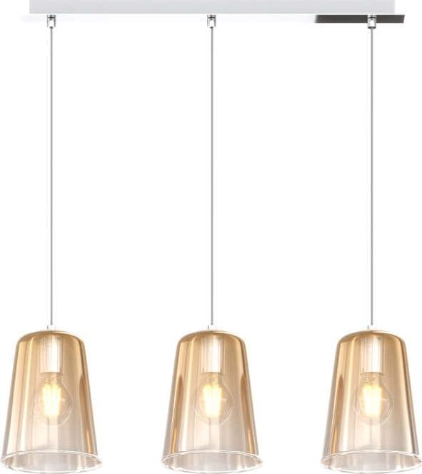 Sospensione-Contemporanea-Rett.-Shaded-Metallo-Cromo-Vetro-Ambra-3-Luci-E27