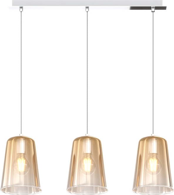 Sospensione-Contemporanea-Rett.-Shaded-Metallo-Cromo-Vetro-Ambra-3-Luci-E27