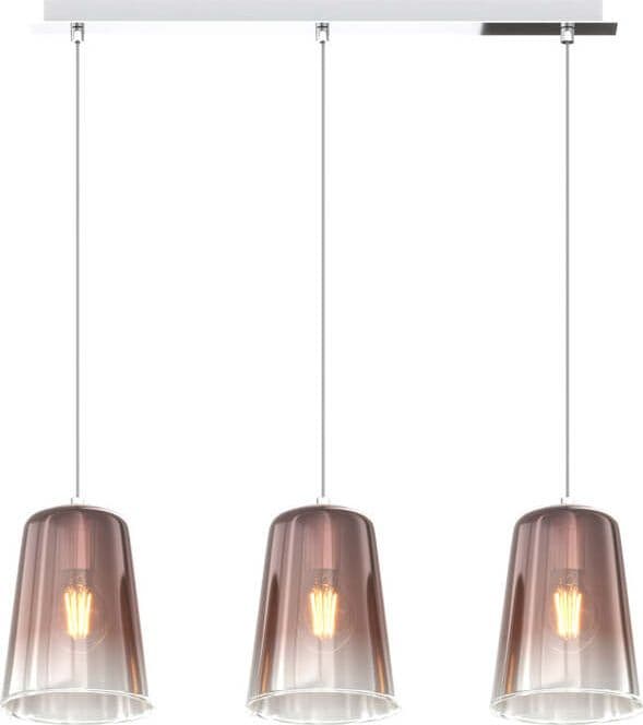 Sospensione-Contemporanea-Rett.-Shaded-Metallo-Cromo-Vetro-Rame-3-Luci-E27