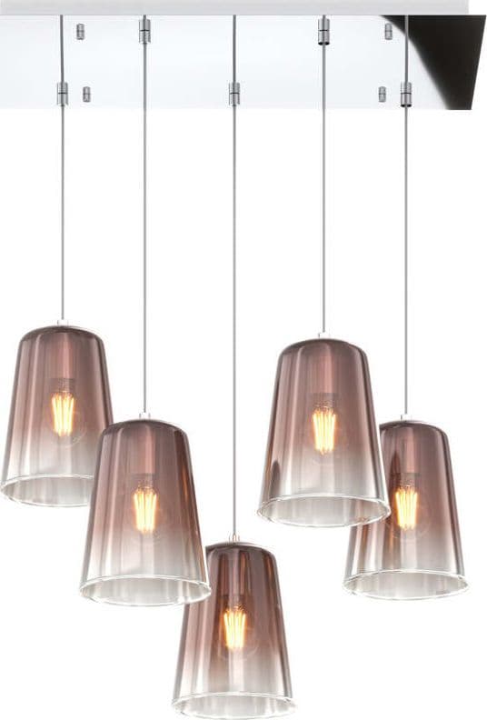 Sospensione-Contemporanea-Rett.-Shaded-Metallo-Cromo-Vetro-Rame-5-Luci-E27