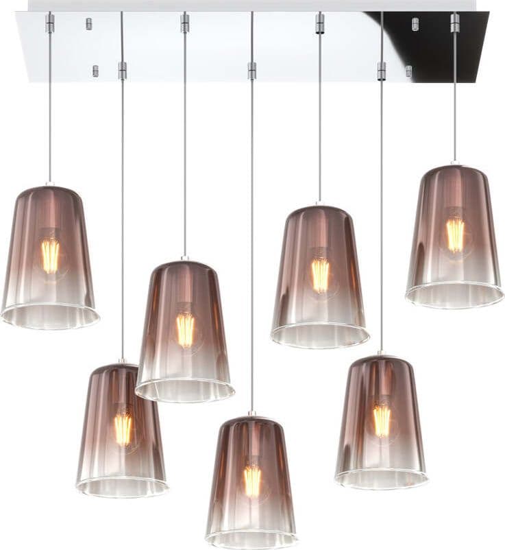 Sospensione-Contemporanea-Rett.-Shaded-Metallo-Cromo-Vetro-Rame-7-Luci-E27