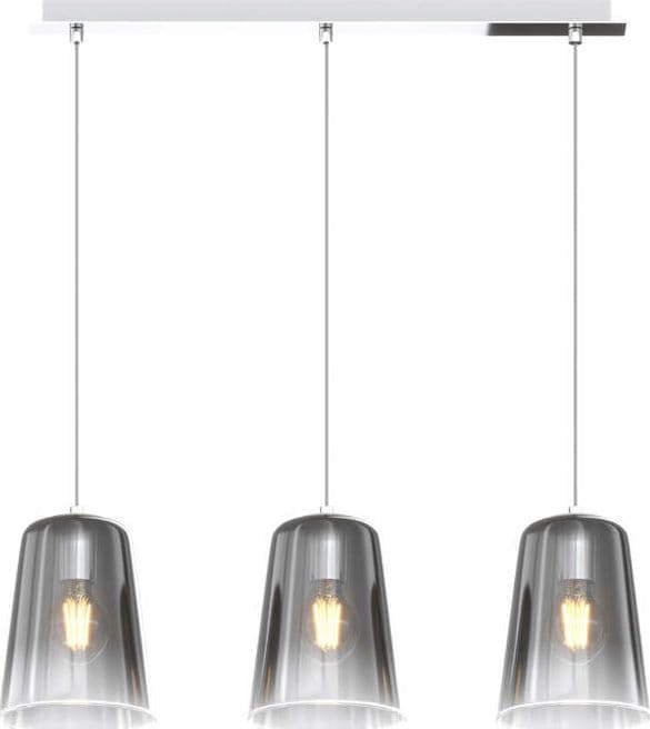 Sospensione-Contemporanea-Rett.-Shaded-Metallo-E-Vetro-Cromo-3-Luci-E27