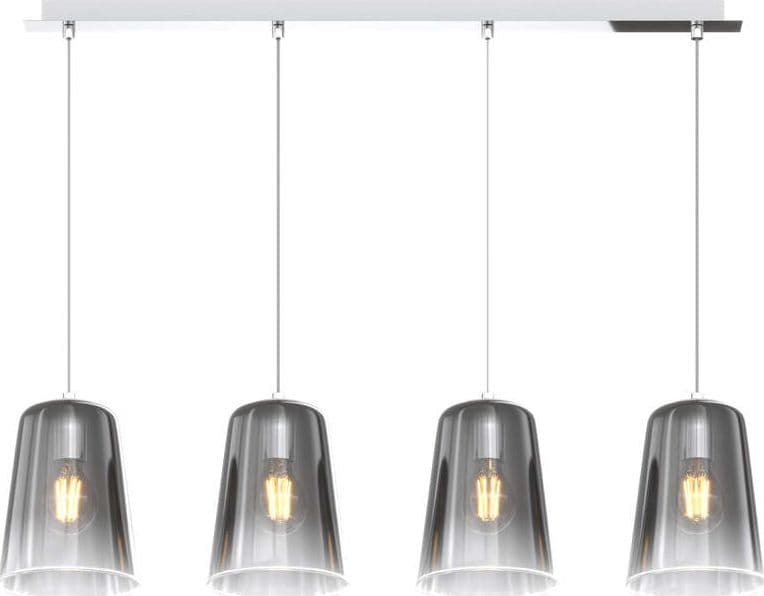 Sospensione-Contemporanea-Rett.-Shaded-Metallo-E-Vetro-Cromo-4-Luci-E27