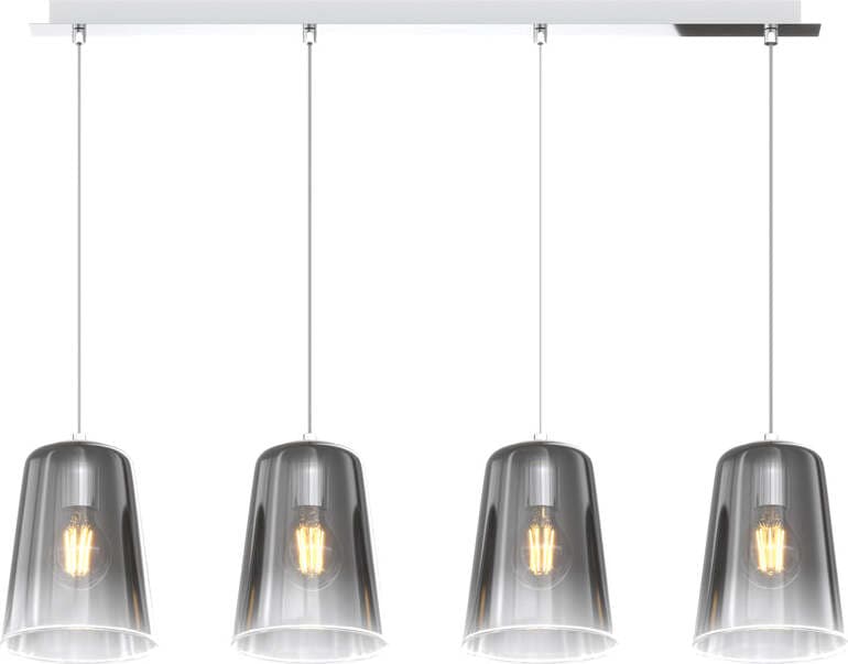 Sospensione-Contemporanea-Rett.-Shaded-Metallo-E-Vetro-Cromo-4-Luci-E27