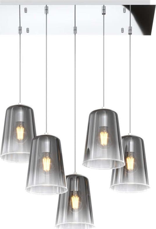 Sospensione-Contemporanea-Rett.-Shaded-Metallo-E-Vetro-Cromo-5-Luci-E27