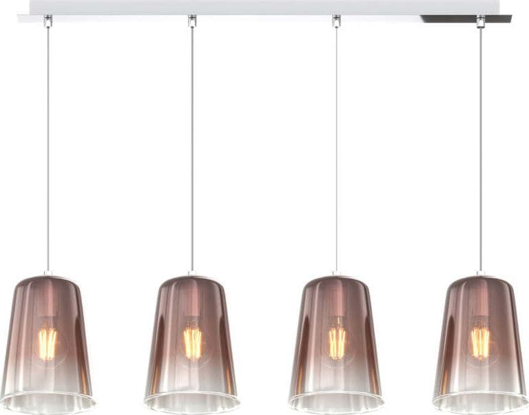 Sospensione-Contemporanea-Rett.-Shaded-Metallo-Rame-Vetro-Cromo-4-Luci-E27