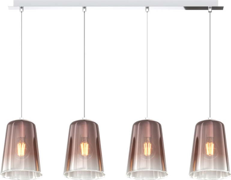 Sospensione-Contemporanea-Rett.-Shaded-Metallo-Rame-Vetro-Cromo-4-Luci-E27