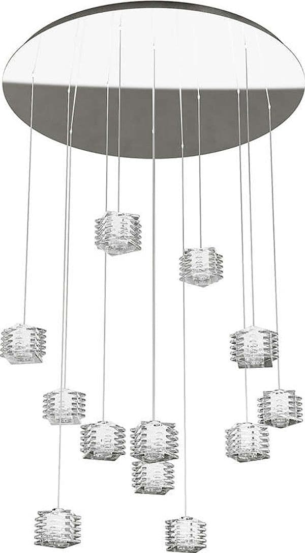 Sospensione-Contemporanea-Rubik-Metallo-Cromo-Diffusore-Cristallo-12-Luci-G9