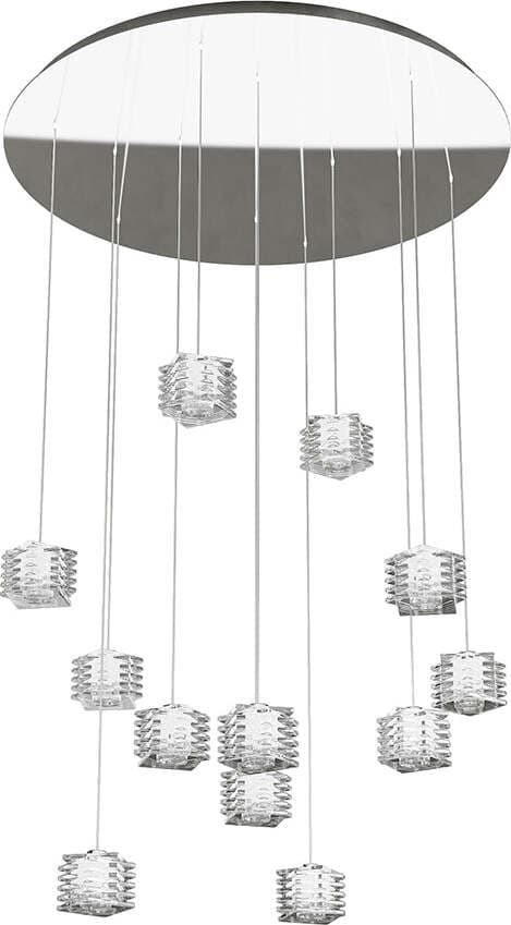 Sospensione-Contemporanea-Rubik-Metallo-Cromo-Diffusore-Cristallo-12-Luci-G9