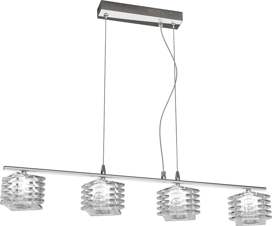 Sospensione-Contemporanea-Rubik-Metallo-Cromo-Diffusore-Cristallo-4-Luci-G9