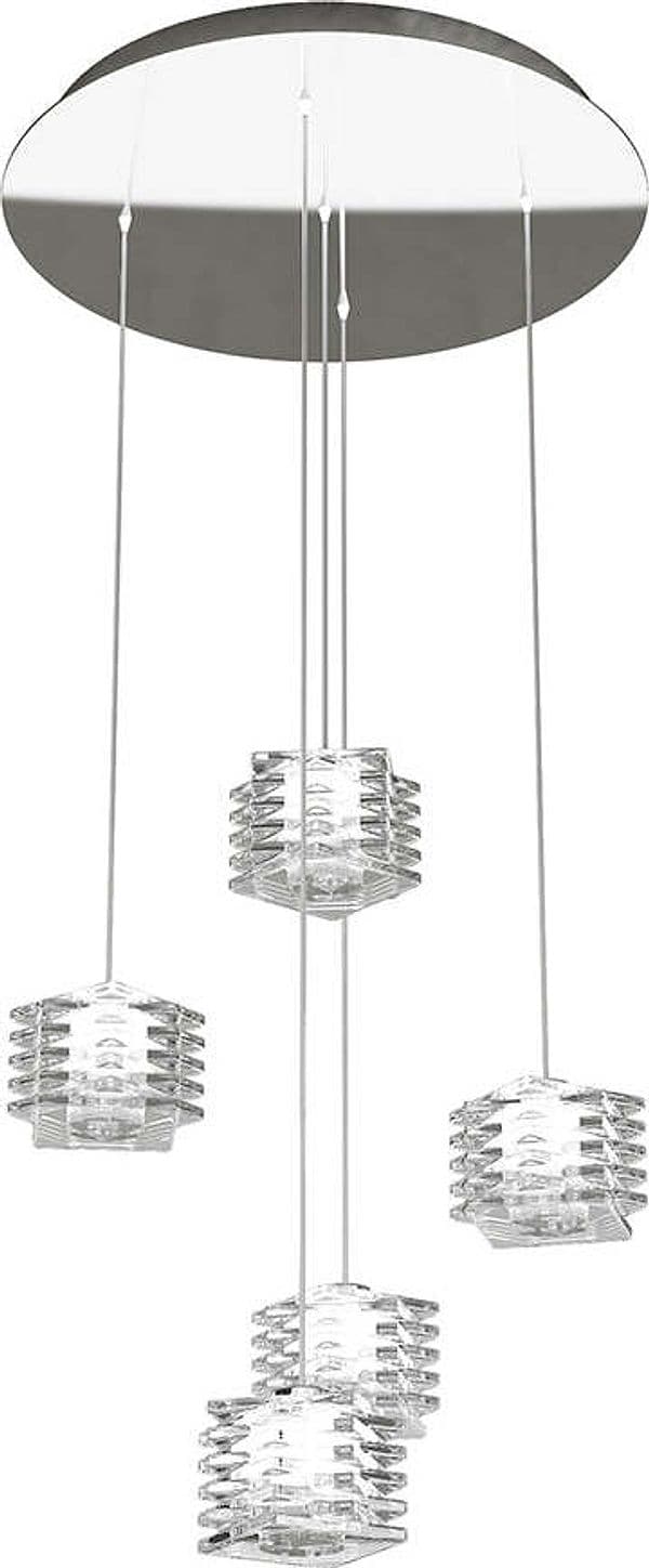 Sospensione-Contemporanea-Rubik-Metallo-Cromo-Diffusore-Cristallo-5-Luci-G9