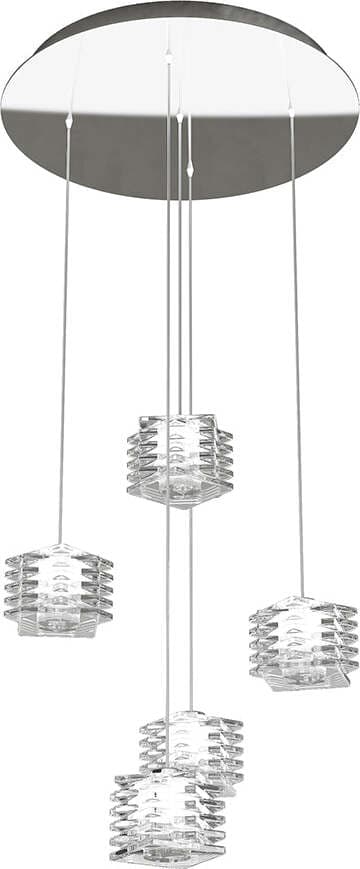 Sospensione-Contemporanea-Rubik-Metallo-Cromo-Diffusore-Cristallo-5-Luci-G9