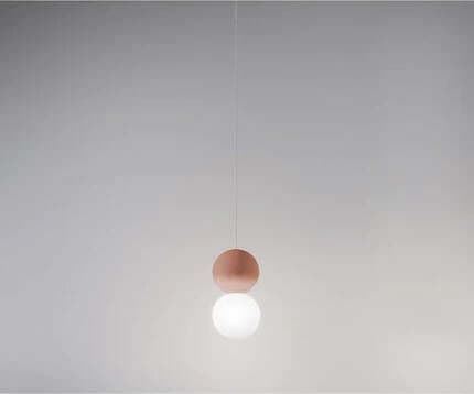 Sospensione-Contemporanea-Sfera-Metallo-Bianco,-Vetro-E-Cemento-Rosso-1-Luce