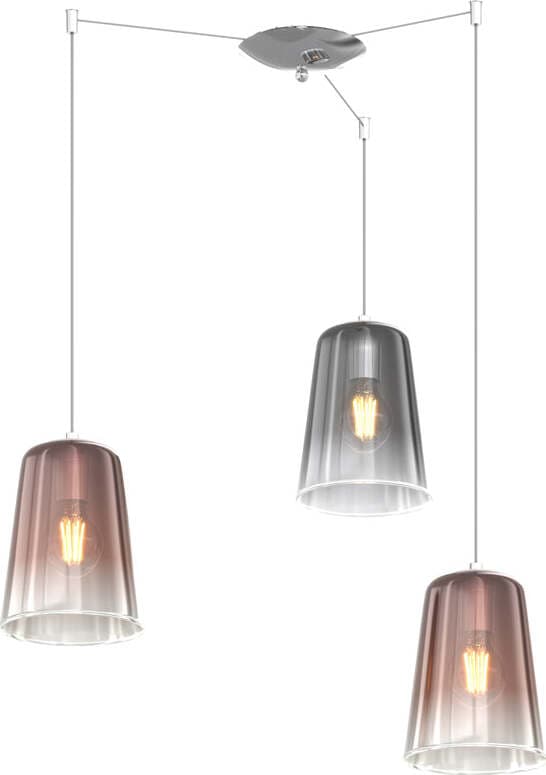 Sospensione-Contemporanea-Shaded-Metallo-Cromo-Vetro-Rame-E-Cromo-3-Luci-E27