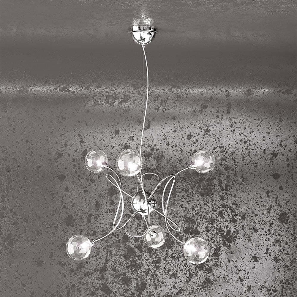 Sospensione-Contemporanea-Super-Ball-Metallo-Cromo-Vetro-Pirex-6-Luci-G9
