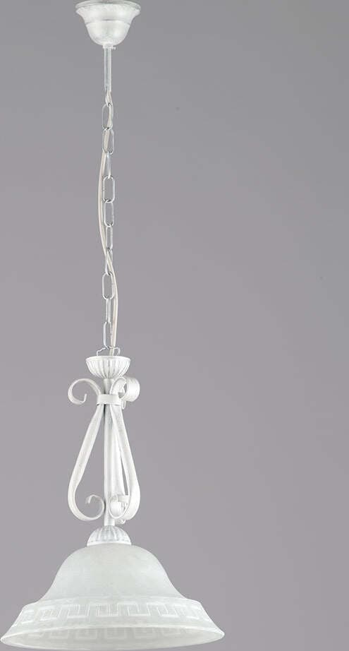 Sospensione-Country-Chic-1-Luce-Ferro-Battuto-Vetro-Bianco-e-Argento-Serie-Atene