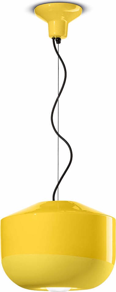 Sospensione-Grande-Vintage-Decò-Bellota-Ceramica-Giallo-Limone-1-Luce-E27