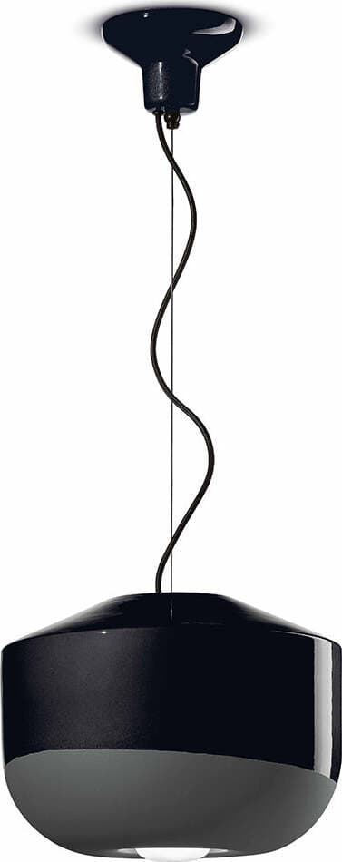 Sospensione-Grande-Vintage-Decò-Bellota-Ceramica-Nero-Carbone-1-Luce-E27