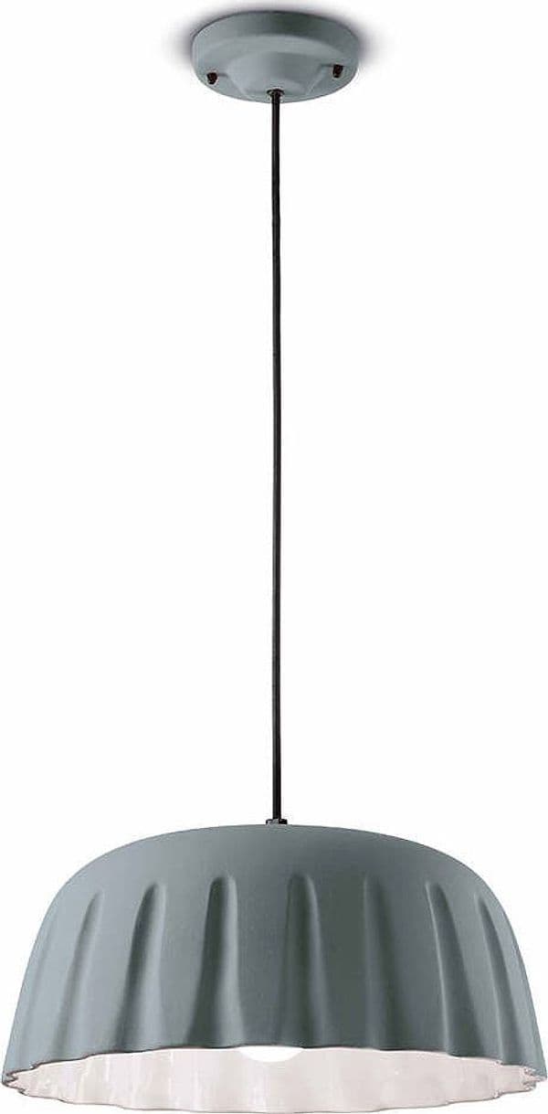 Sospensione-Grande-Vintage-Decò-Madame-Gres-Ceramica-Grigio-Tele-1-Luce-E27