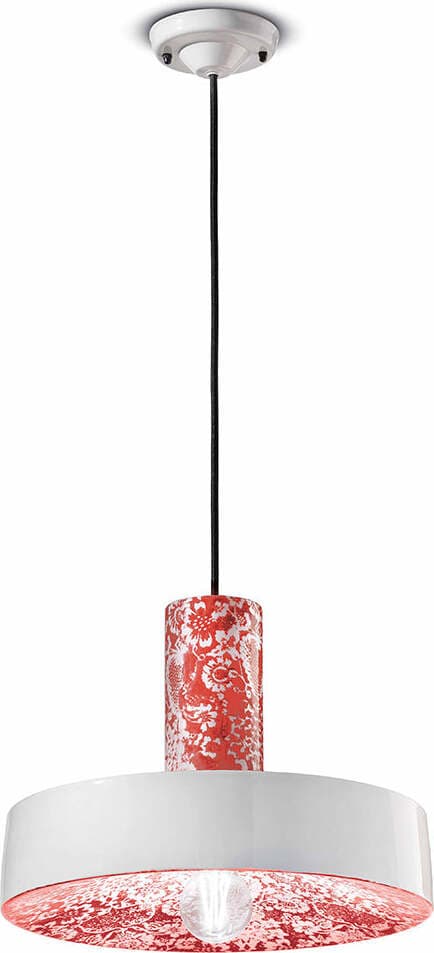 Sospensione-Grande-Vintage-Decò-Pi-Ceramica-Ming-Rosso-1-Luce-E27