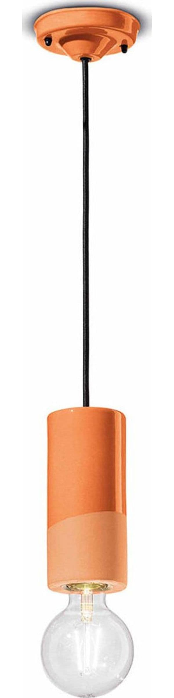 Sospensione-Media-Vintage-Decò-Pi-Ceramica-Arancio-Pesca-1-Luce-E27