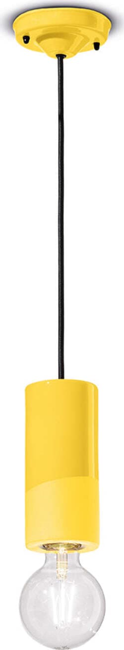 Sospensione Media Vintage Decò Pi Ceramica Giallo Limone 1 Luce E27