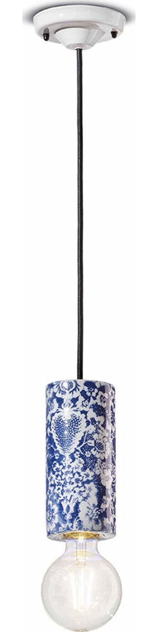 Sospensione-Media-Vintage-Decò-Pi-Ceramica-Ming-Blu-1-Luce-E27