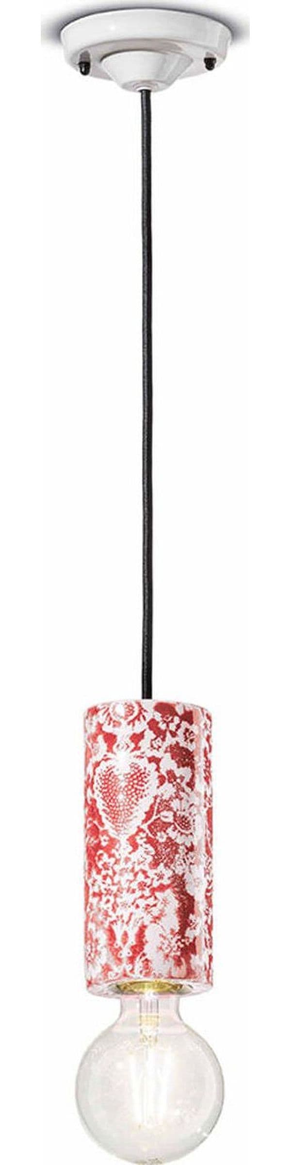 Sospensione-Media-Vintage-Decò-Pi-Ceramica-Ming-Rosso-1-Luce-E27