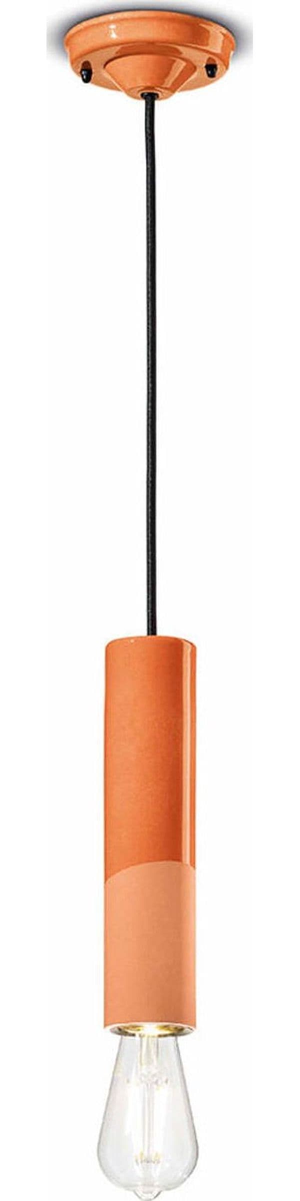 Sospensione-Piccola-Vintage-Decò-Pi-Ceramica-Arancio-Pesca-1-Luce-E27