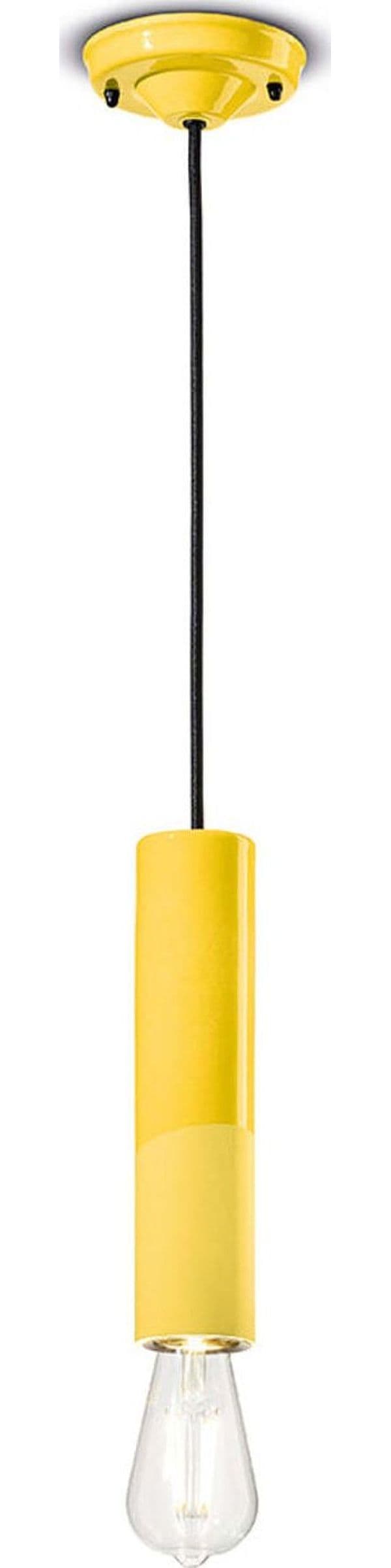 Sospensione-Piccola-Vintage-Decò-Pi-Ceramica-Giallo-Limone-1-Luce-E27
