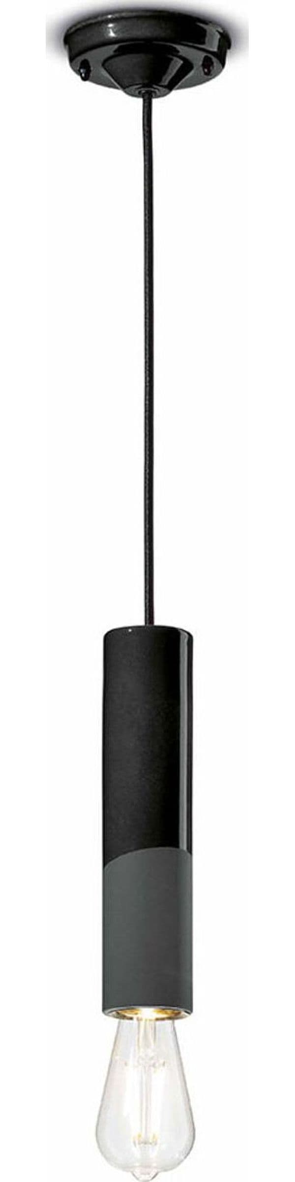Sospensione-Piccola-Vintage-Decò-Pi-Ceramica-Nero-Carbone-1-Luce-E27