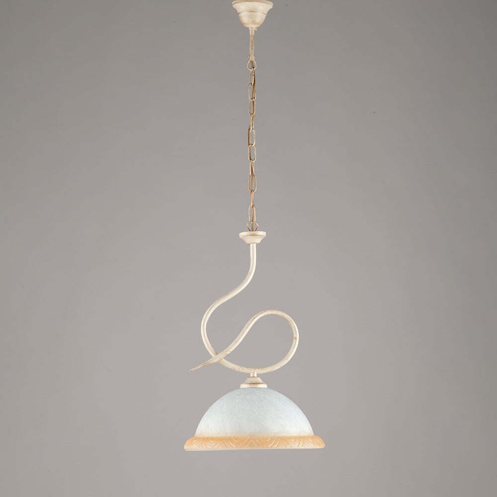 Sospensione-Rustica-1-Luce-Ferro-Battuto-Avorio-e-Vetro-Serie-Miranda