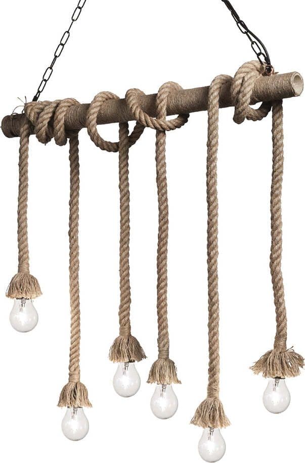 Sospensione-Rustica-Country-Canapa-Metallo-Marrone-Tessuto-Marrone-6-Luci-E27