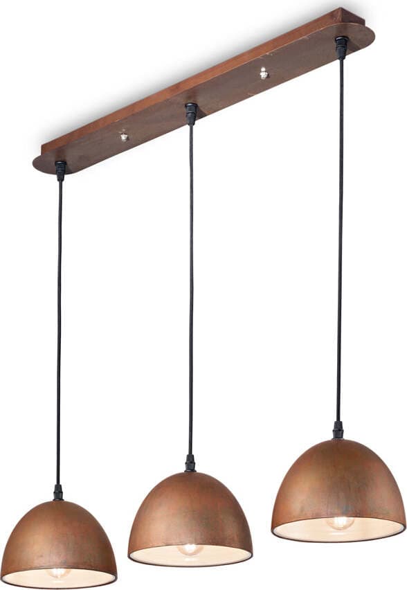 Sospensione-Rustica-Country-Folk-Metallo-Corten-Ruggine-3-Luci-E27