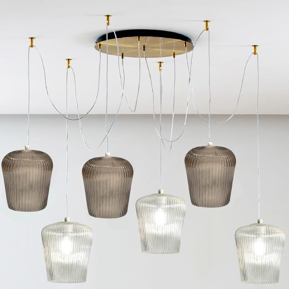Sospensione-vetro-ambra-trasparente-Gea-Luce-NUMA-BT6-OT-E27-LED-lampada-soffitto-decentramento-classica