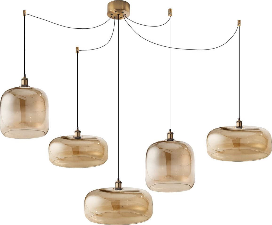 Sospensione-vetro-soffiato-ambra-Perenz-ANIMA-S5-E27-LED-lampada-soffitto-ragnatela-multiluce-classica