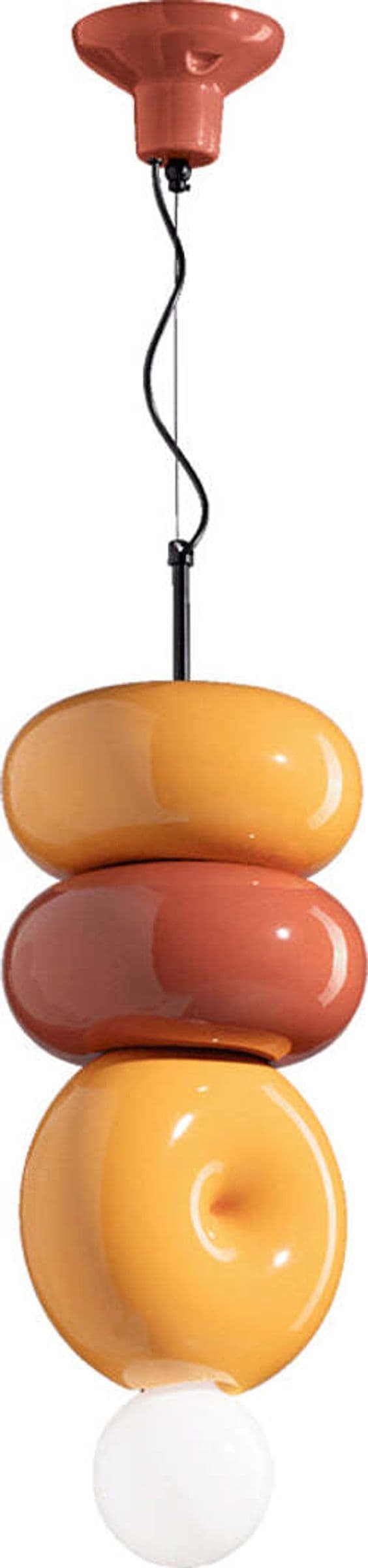 Sospensione-Vintage-Decò-Bumbum-2+1-Elementi-Ceramica-Gialla-Arancio-1-Luce-E27