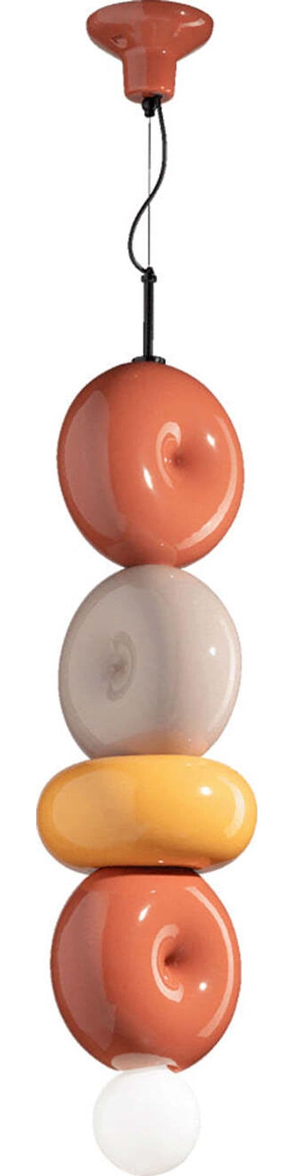 Sospensione-Vintage-Decò-Bumbum-4-Elementi-Ceramica-Gialla-Arancio-Grigio-E27