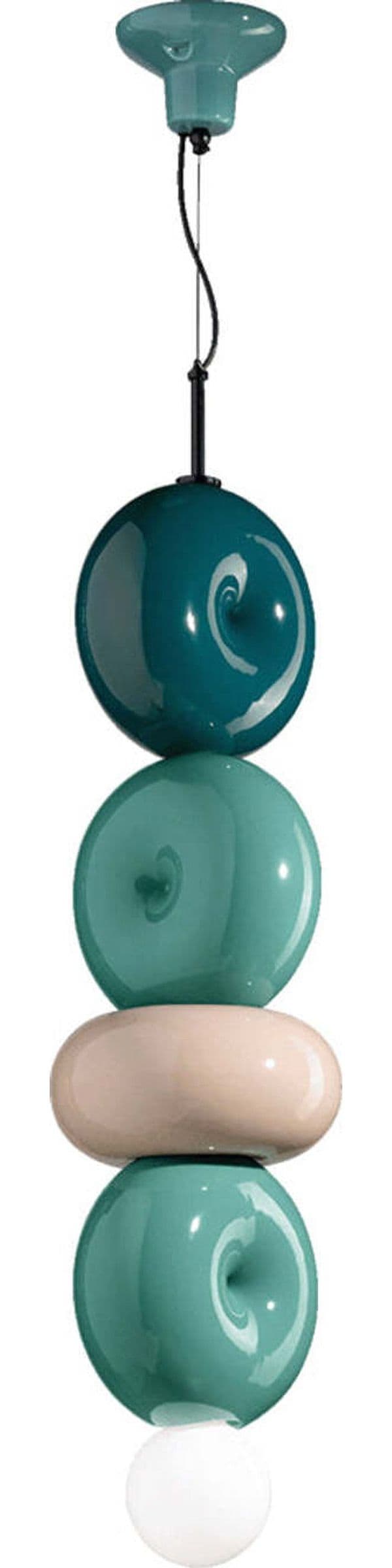 Sospensione-Vintage-Decò-Bumbum-4-Elementi-Ceramica-Turchese-Verde-Grigio-E27