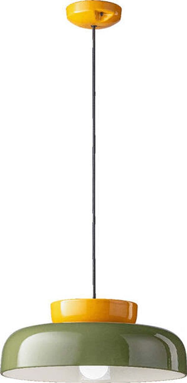Sospensione-Vintage-Decò-Maracana-Ceramica-Vetro-Verde-Giallo-1-Luce-E27