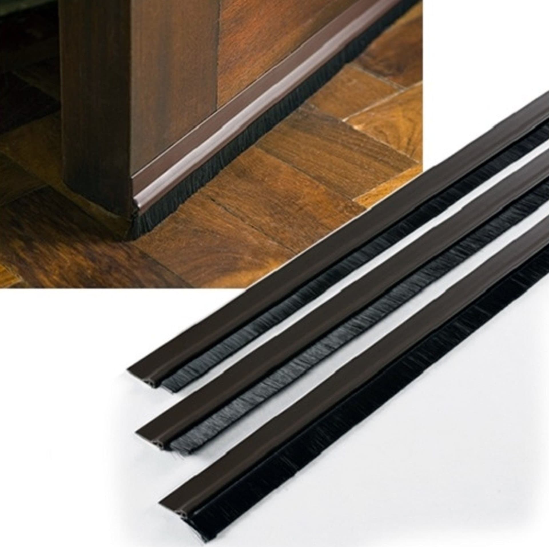 Sottoporta-Pvc-Spazzola-1mt-Marrone-Adesiva-Paraspifferi-Freddo-Porte-Finestre