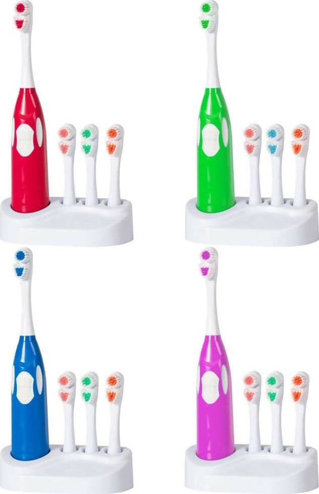 Spazzolino elettrico rotante con 4 testine intercambiabili e base d'appoggio cura dell'igiene orale