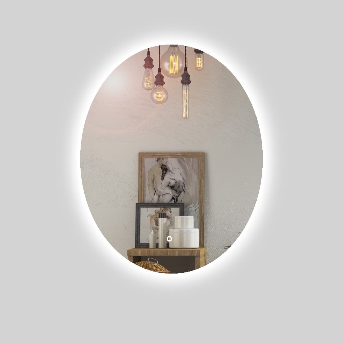 Specchio-5-mm-Ovale-Retroilluminato-Led-Interruttore-Touch-PVC-e-MDF