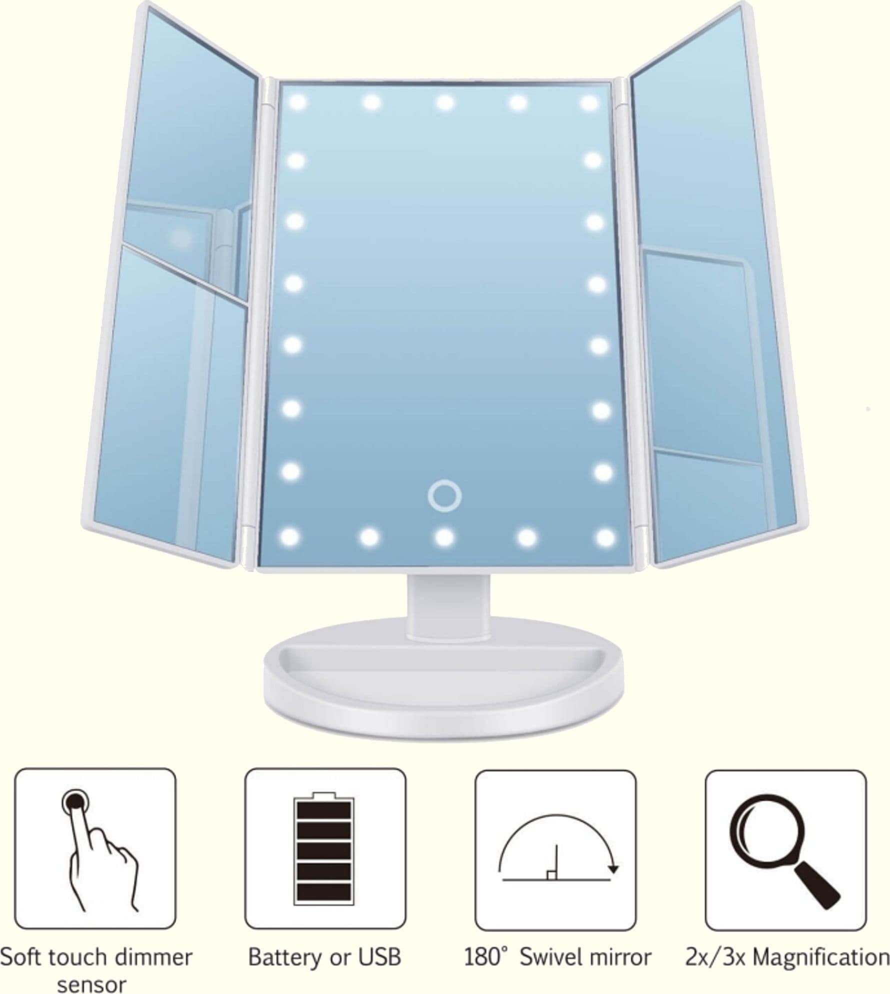 SPECCHIO ORIENTABILE 360 GRADI TOUCH SCREEN TAVOLO 2 INGRANDIMENTI BAGNO MAKE UP