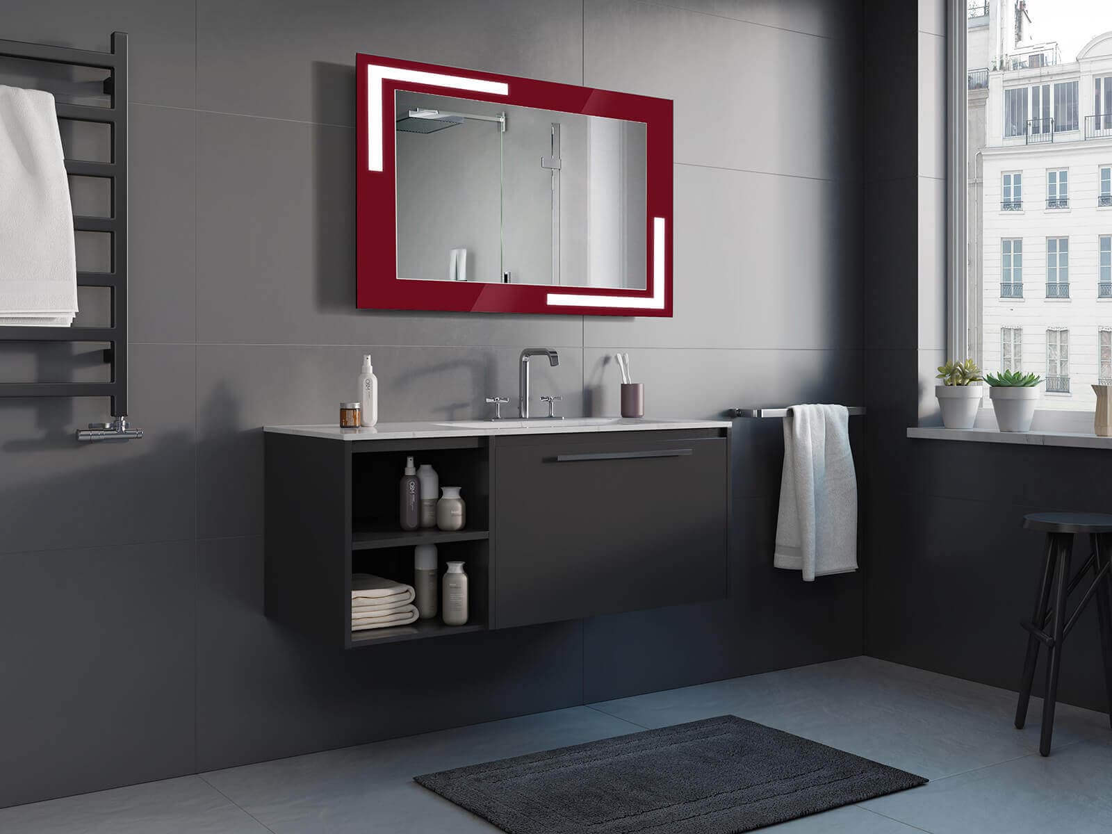 Specchio Rettangolare LED Con Cornice Rossa - W-ARWR in Specchi da parete Shopbagno.it - Roma, commercioVirtuoso.it